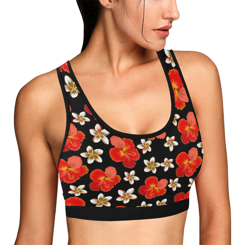 Red Hibiscus Pattern Print Design HB022 Sports Bra