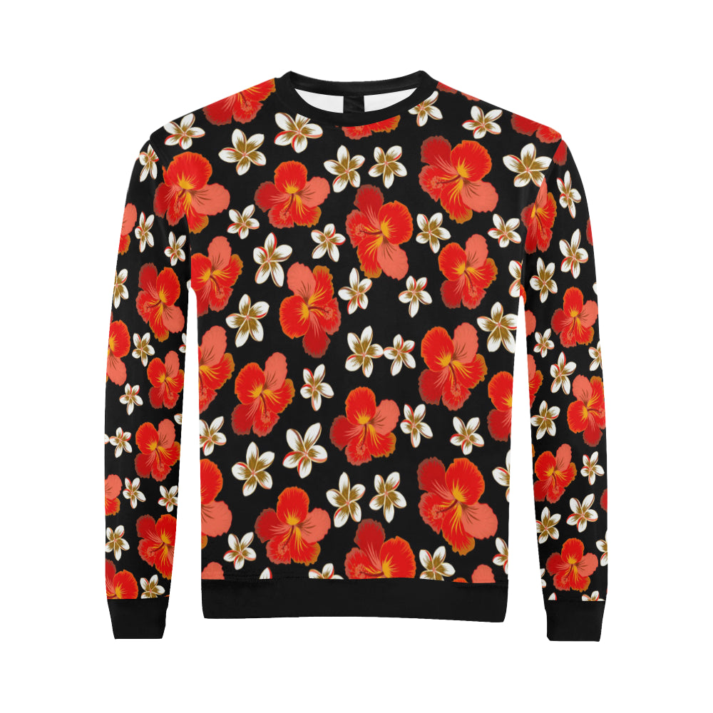 Red Hibiscus Pattern Print Design HB022 Men Long Sleeve Sweatshirt