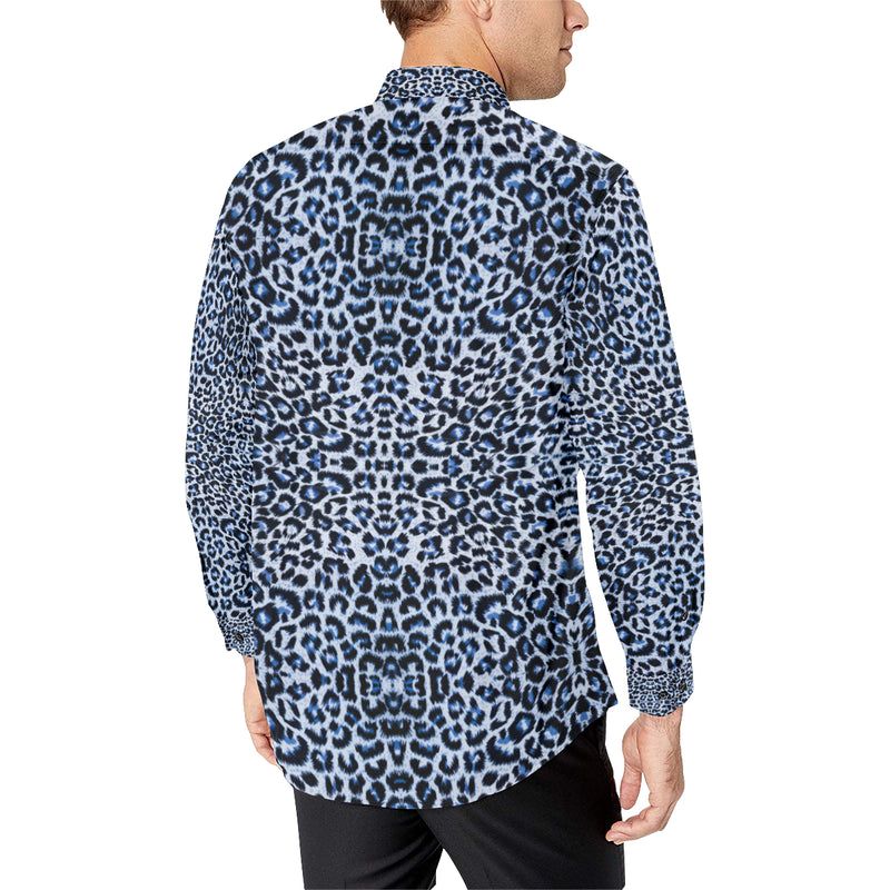 Leopard Blue Skin Print Men's Long Sleeve Shirt