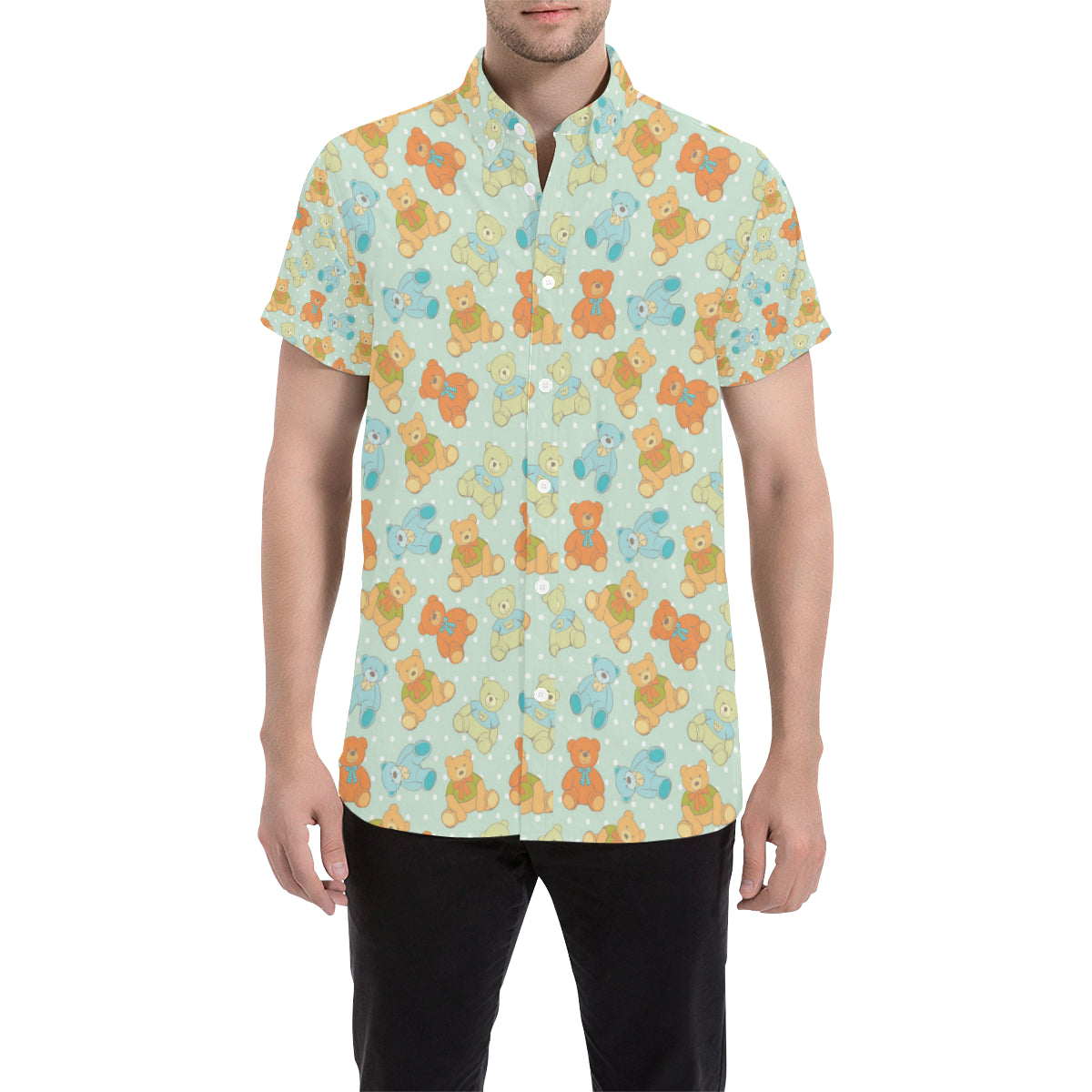 Bear Pattern Print Design 02 Men's Short Sleeve Button Up Shirt
