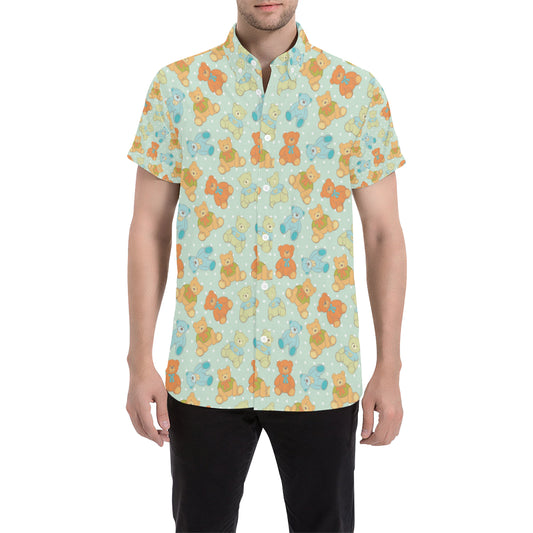 Bear Pattern Print Design 02 Men's Short Sleeve Button Up Shirt