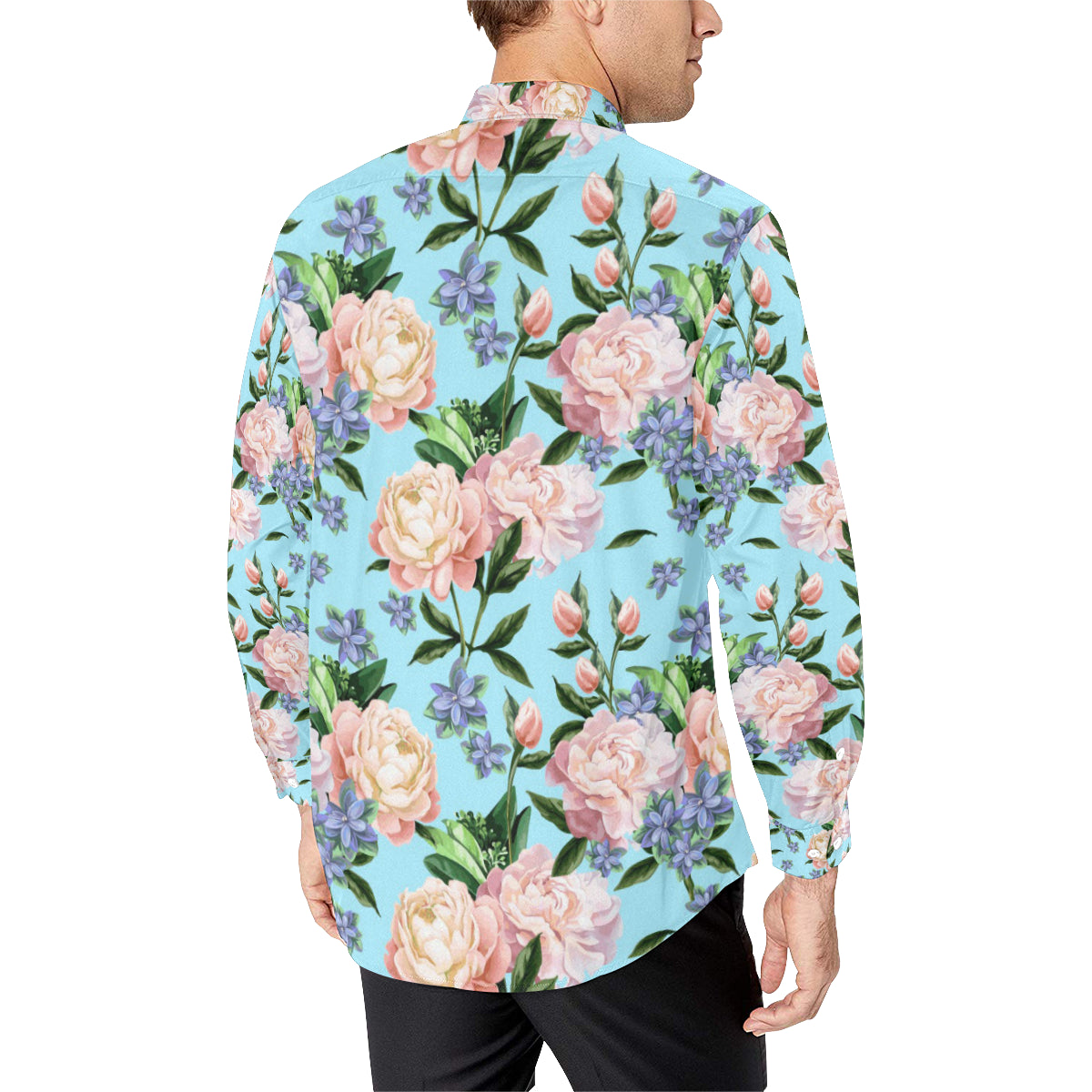 Peony Pattern Print Design PE02 Men's Long Sleeve Shirt