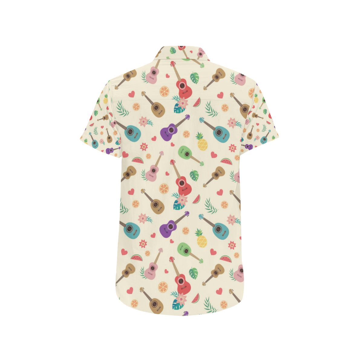 Ukulele Pattern Print Design 01 Men's Short Sleeve Button Up Shirt