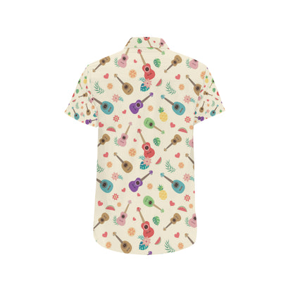 Ukulele Pattern Print Design 01 Men's Short Sleeve Button Up Shirt