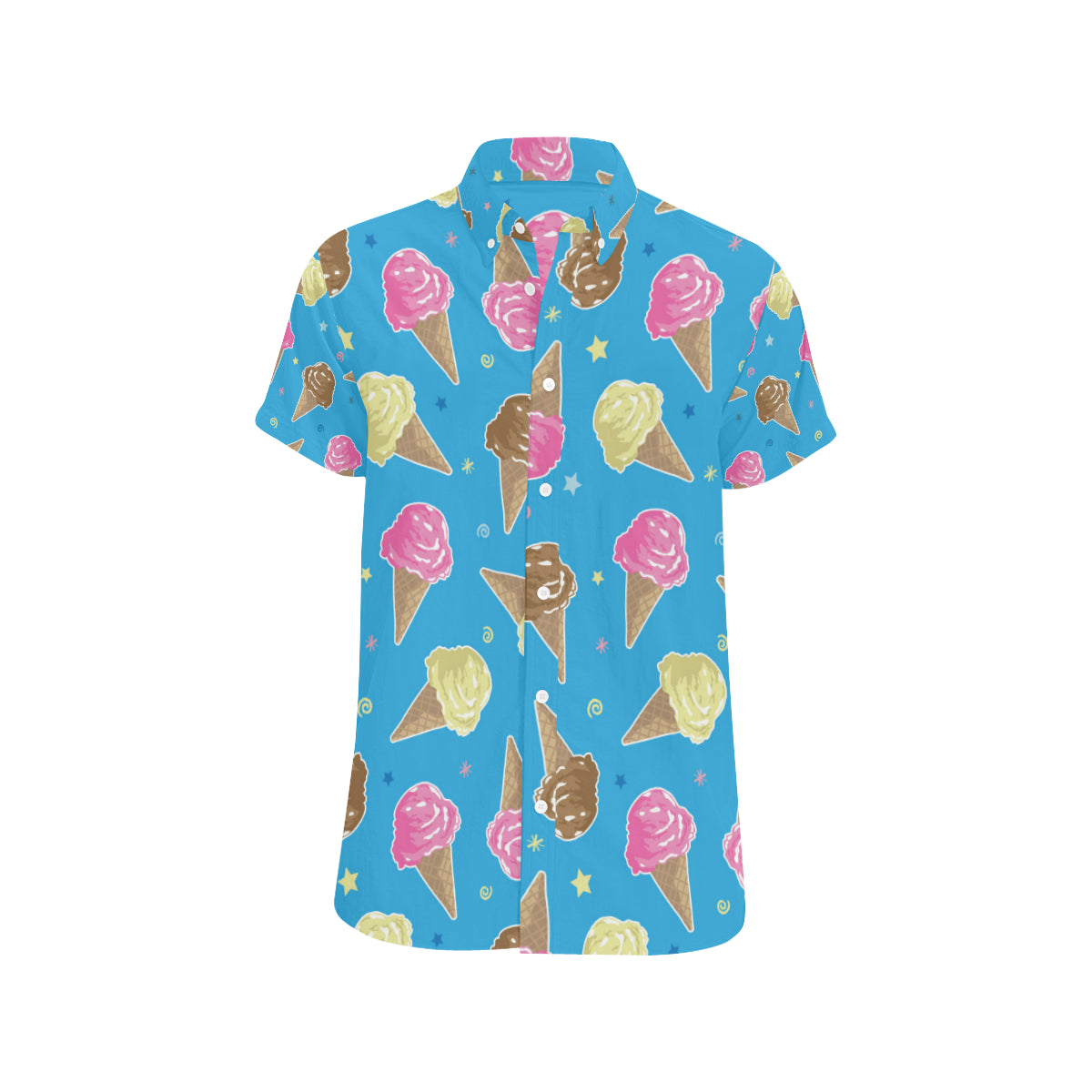 Ice Cream Pattern Print Design 01 Men's Short Sleeve Button Up Shirt