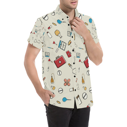 Nurse Pattern Print Design A04 Men's Short Sleeve Button Up Shirt