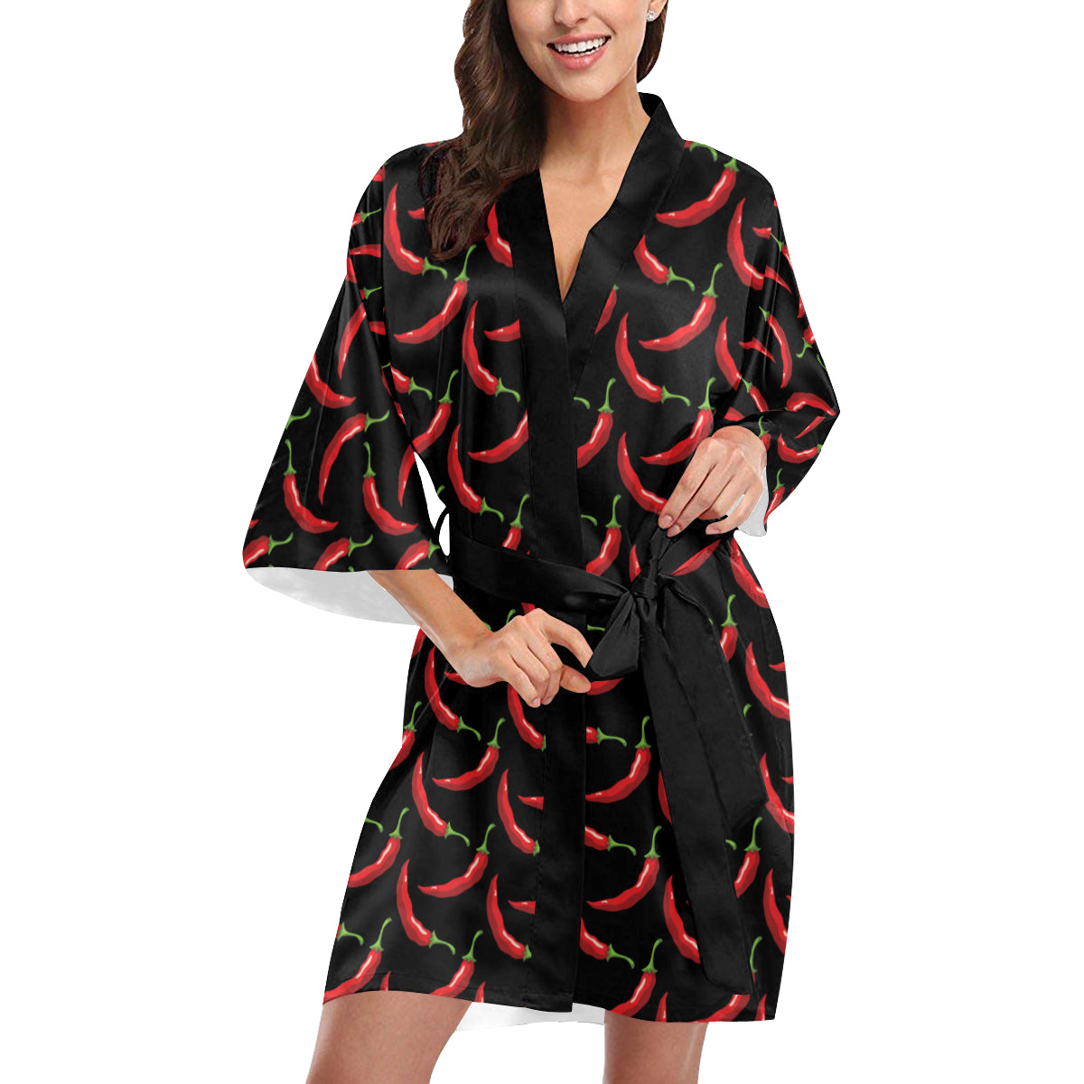 Chilli Pepper Pattern Print Design 01 Women's Short Kimono