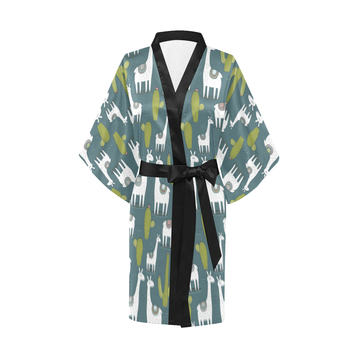 Llama Cactus Pattern Print Design 03 Women's Short Kimono