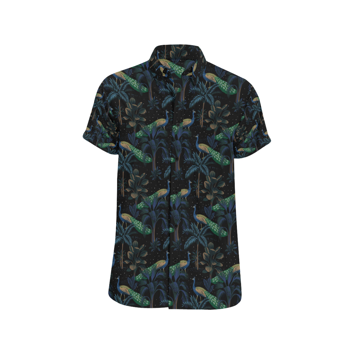 Rainforest Peacock Pattern Print Design A04 Men's Short Sleeve Button Up Shirt