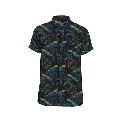 Rainforest Peacock Pattern Print Design A04 Men's Short Sleeve Button Up Shirt