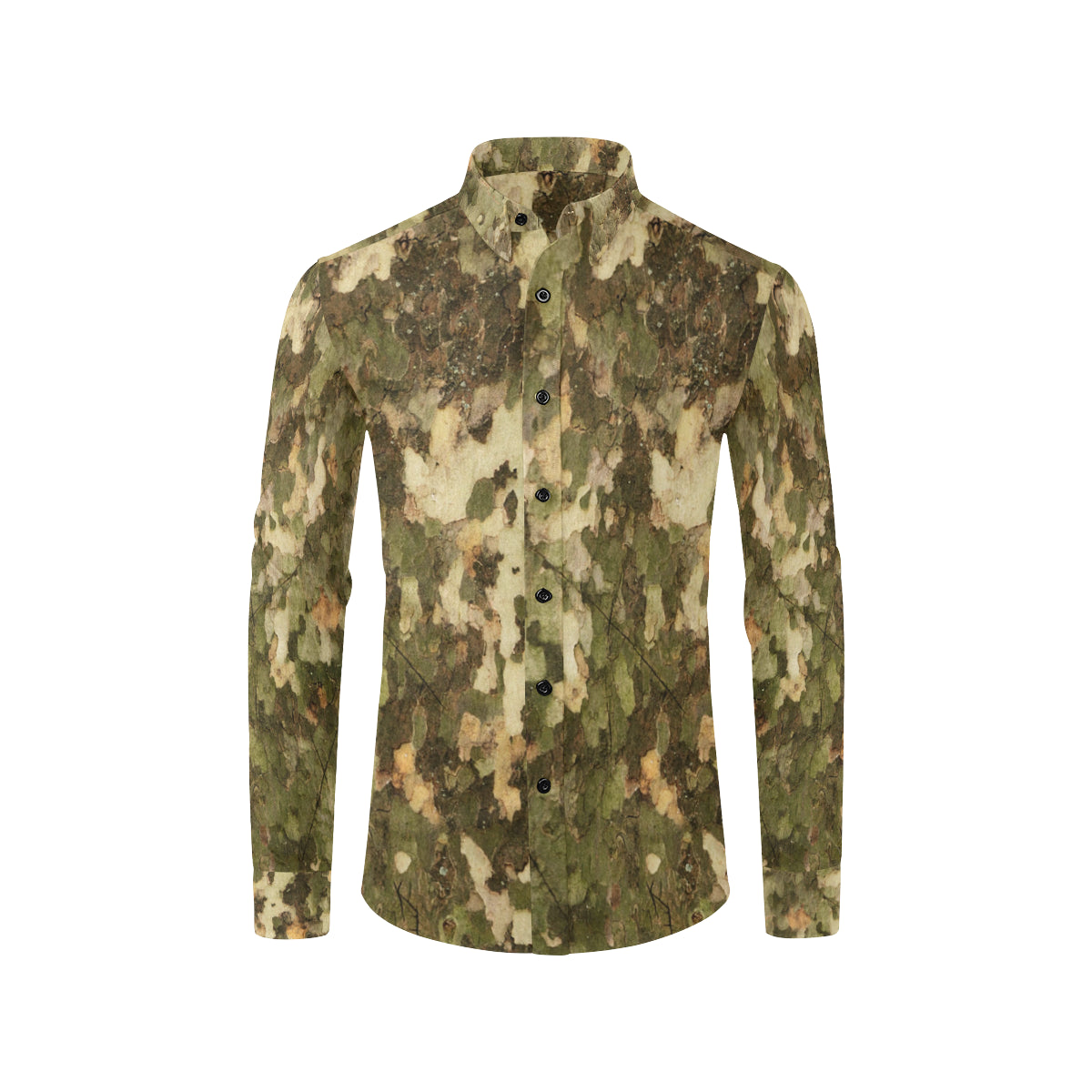 Camo Realistic Tree Texture Print Men's Long Sleeve Shirt