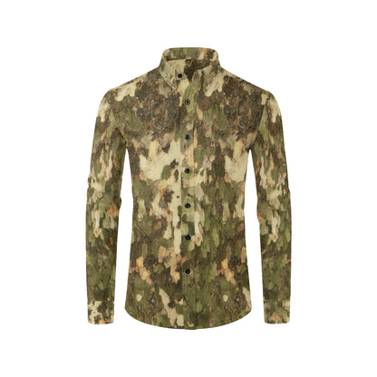 Camo Realistic Tree Texture Print Men's Long Sleeve Shirt