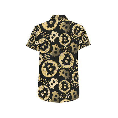 Bitcoin Pattern Print Design DO06 Men's Short Sleeve Button Up Shirt