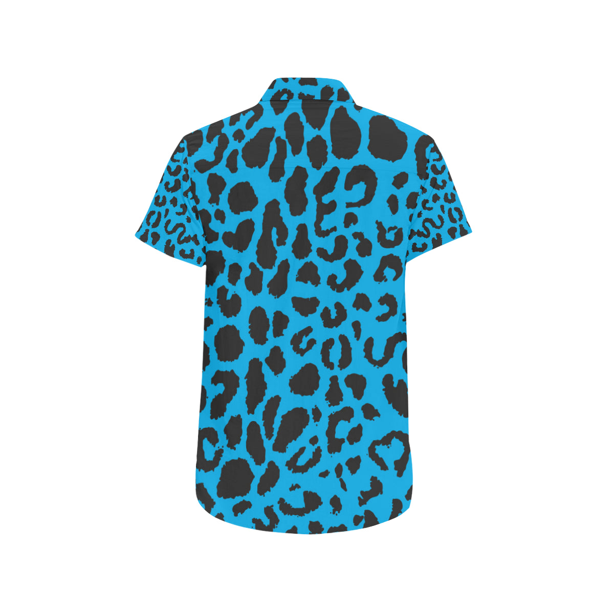 Cheetah Blue Print Pattern Men's Short Sleeve Button Up Shirt