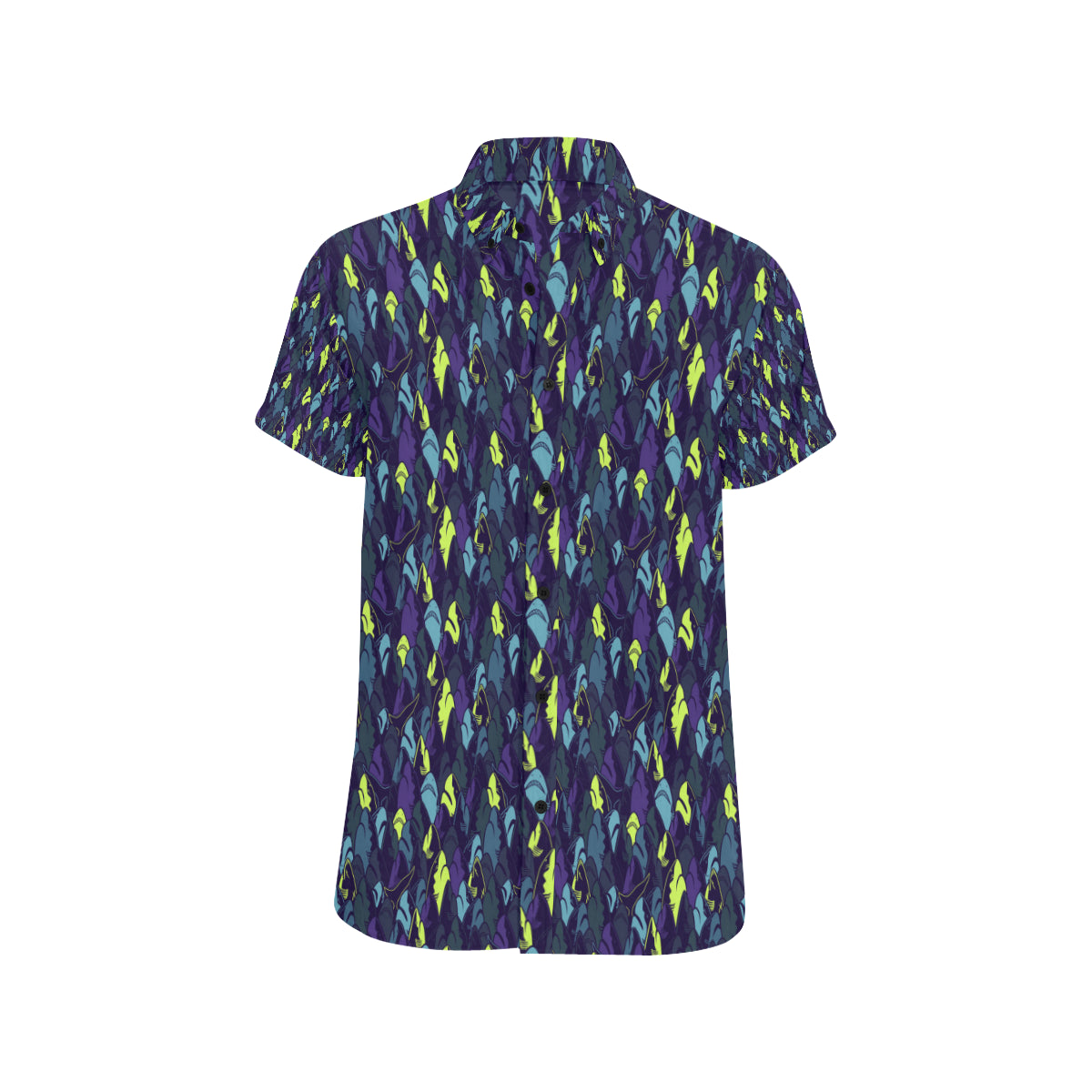 Shark Neon color Print Men's Short Sleeve Button Up Shirt