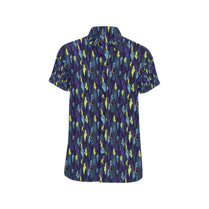 Shark Neon color Print Men's Short Sleeve Button Up Shirt