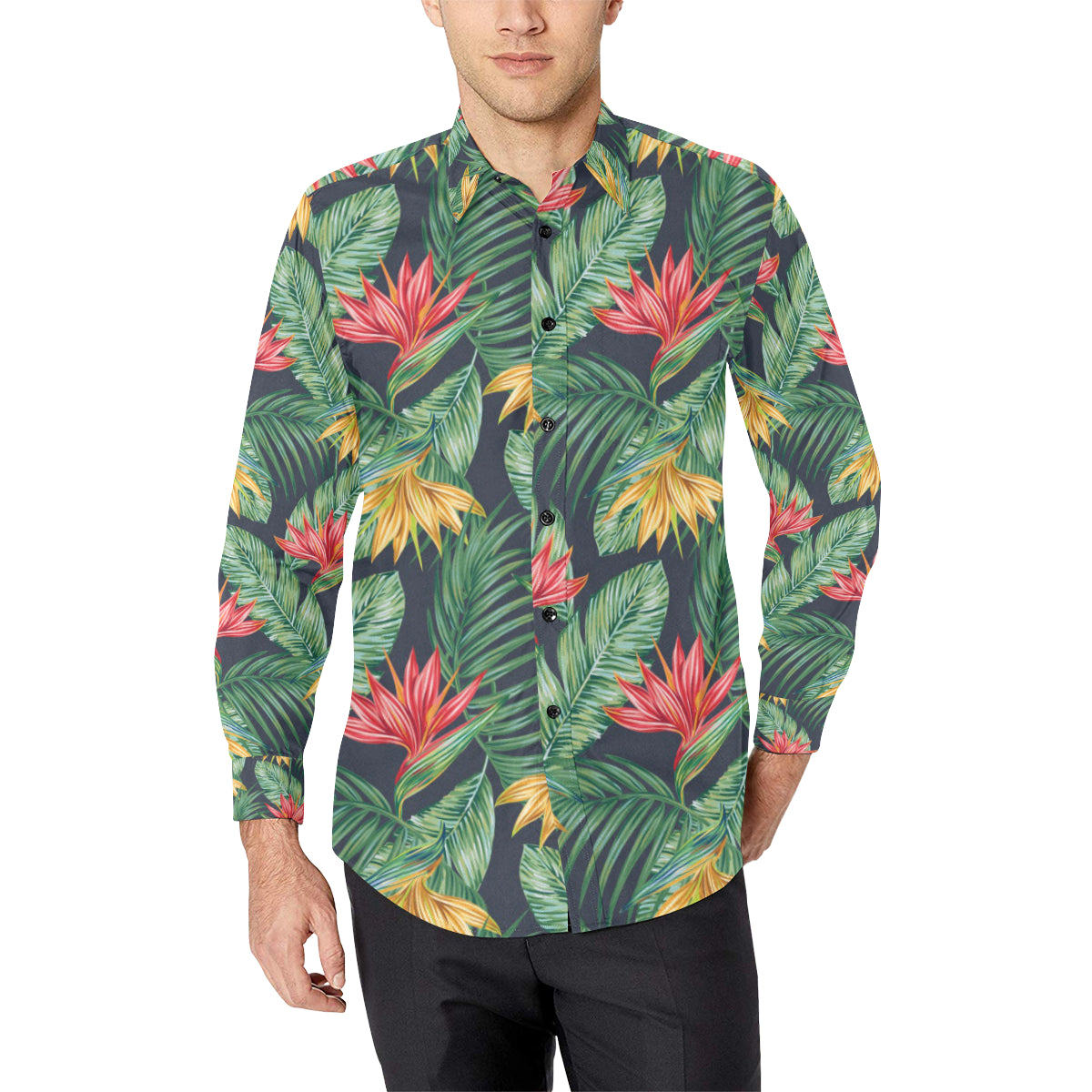 Bird Of Paradise Pattern Print Design BOP09 Men's Long Sleeve Shirt