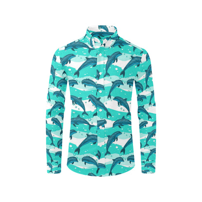Dolphin Design Print Pattern Men's Long Sleeve Shirt