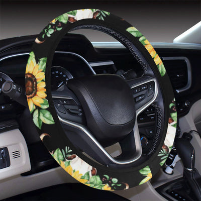 Sunflower Pattern Print Design SF08 Steering Wheel Cover with Elastic Edge