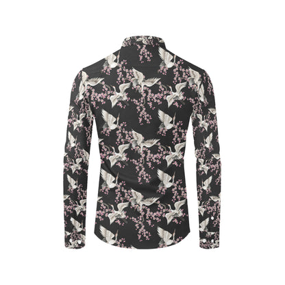 Crane Pattern Print Design 01 Men's Long Sleeve Shirt