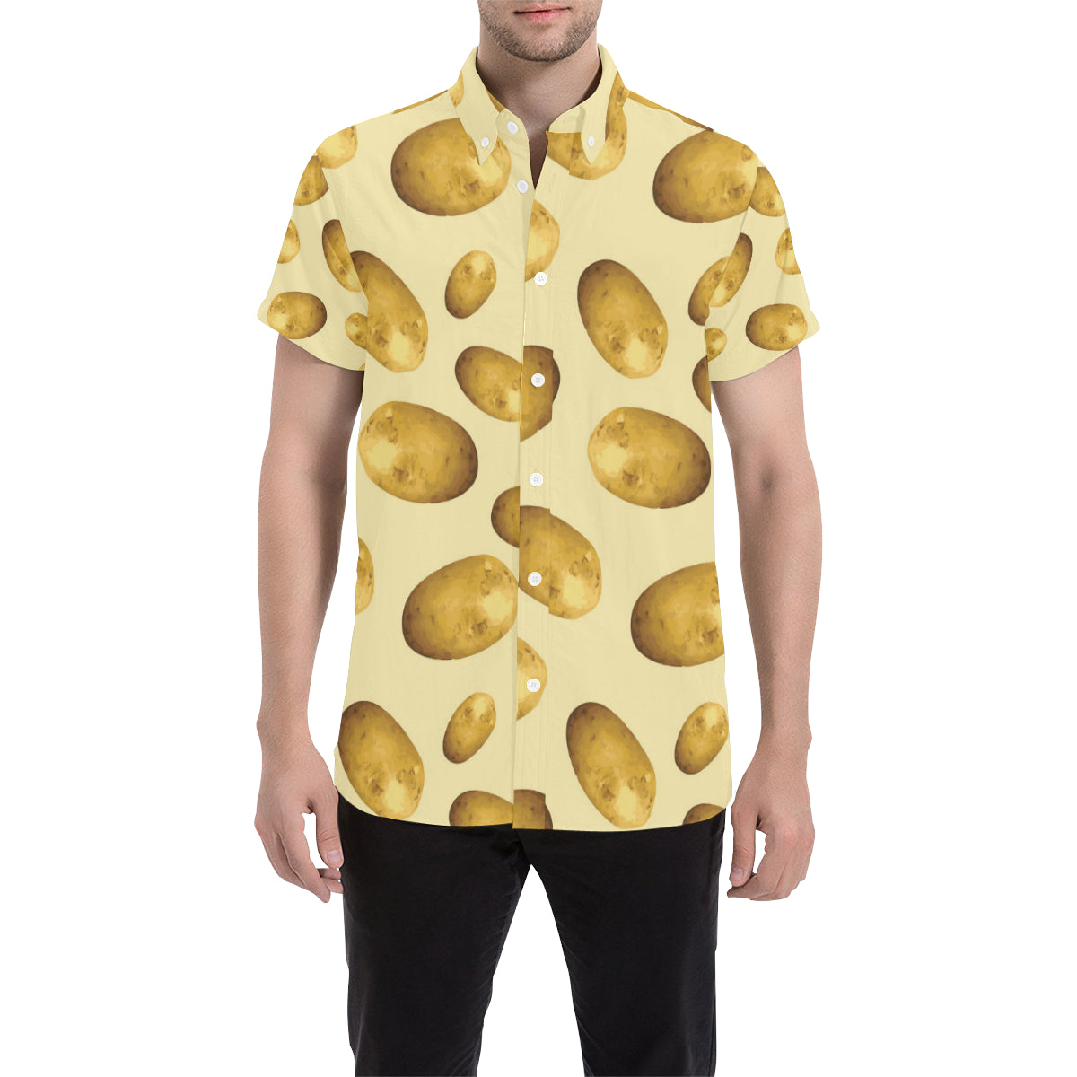 Potato Pattern Print Design A01 Men's Short Sleeve Button Up Shirt