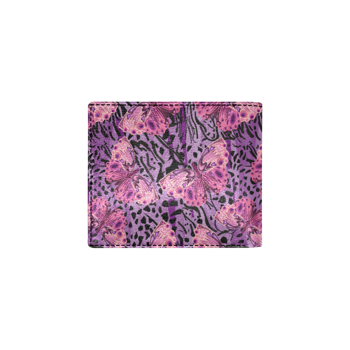 Purple Butterfly Leopard Men's ID Card Wallet