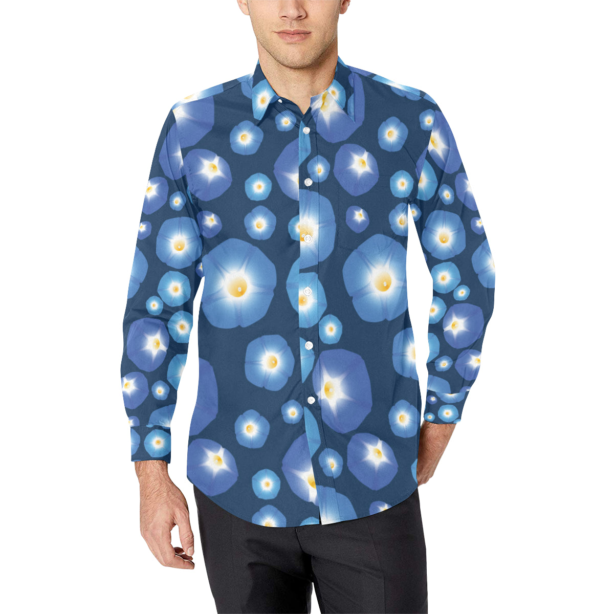 Morning Glory Pattern Print Design 02 Men's Long Sleeve Shirt