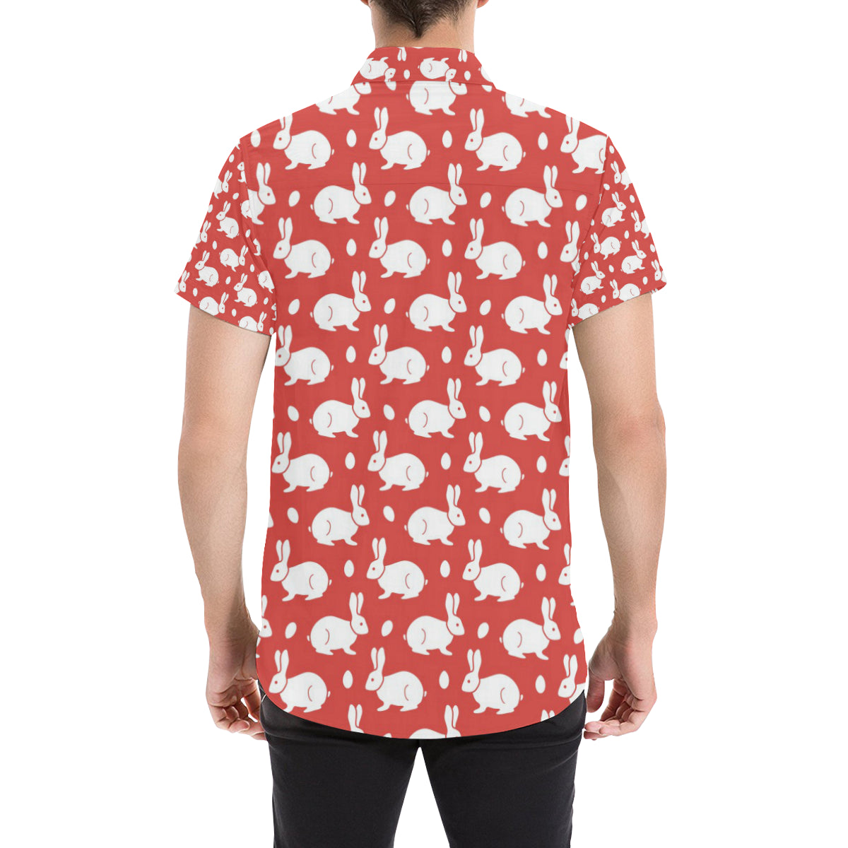 Rabbit Pattern Print Design RB017 Men's Short Sleeve Button Up Shirt
