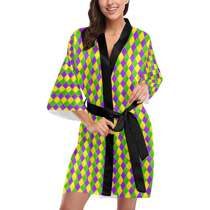 Mardi Gras Pattern Print Design 01 Women's Short Kimono