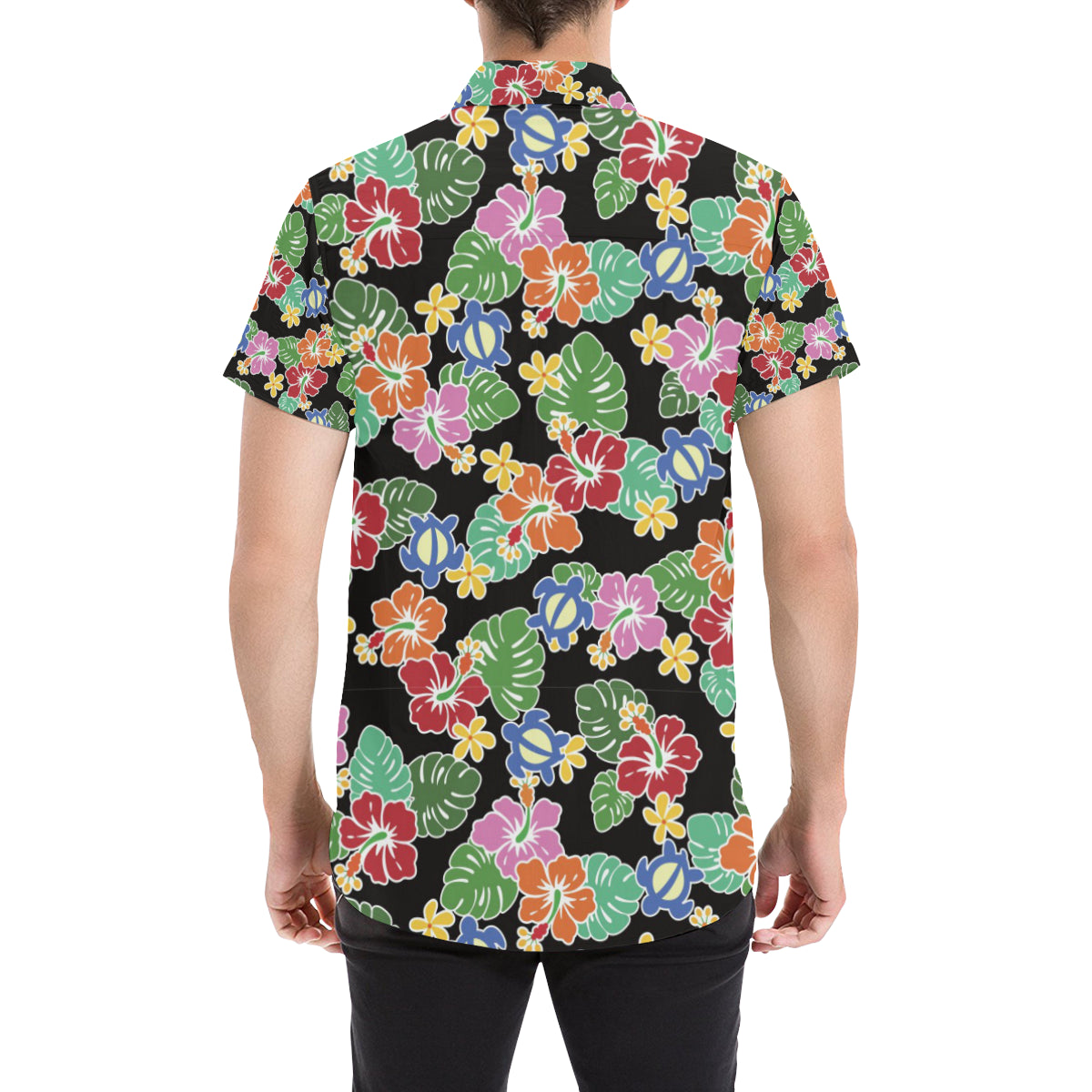 Hawaiian Themed Pattern Print Design H010 Men's Short Sleeve Button Up Shirt