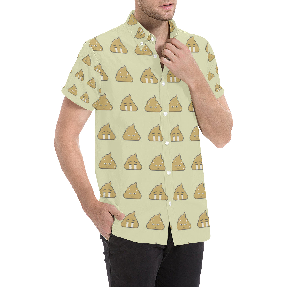 Poop Emoji Pattern Print Design A04 Men's Short Sleeve Button Up Shirt