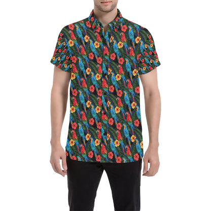 Parrot Pattern Print Design A01 Men's Short Sleeve Button Up Shirt