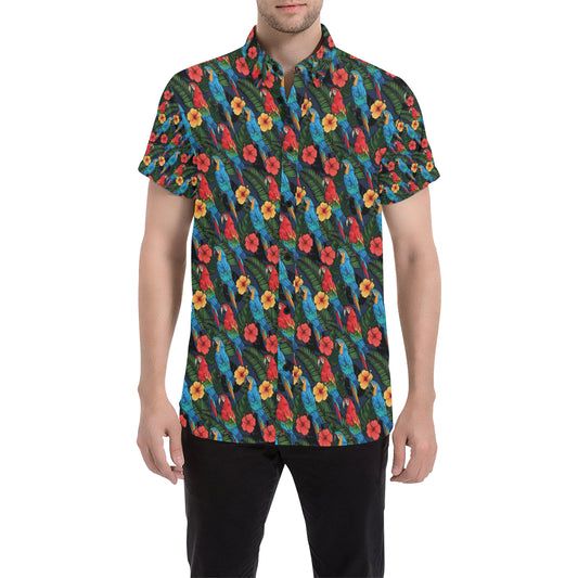 Parrot Pattern Print Design A01 Men's Short Sleeve Button Up Shirt