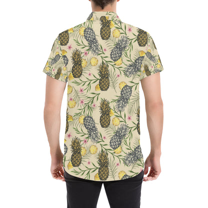 Pineapple Pattern Print Design PP012 Men's Short Sleeve Button Up Shirt