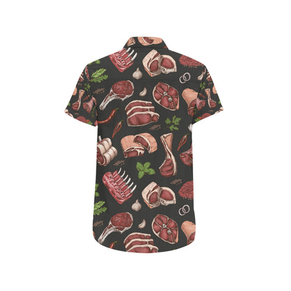 Meat Pattern Print Design 02 Men's Short Sleeve Button Up Shirt