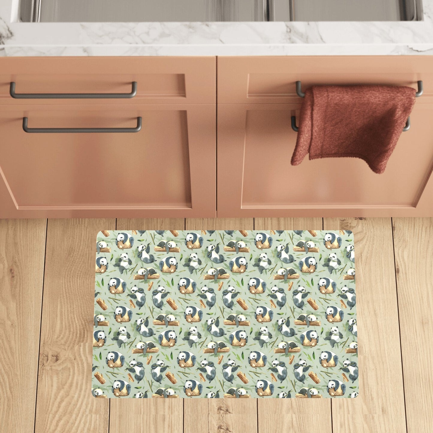 Panda Bear Design Bamboo Print Kitchen Mat
