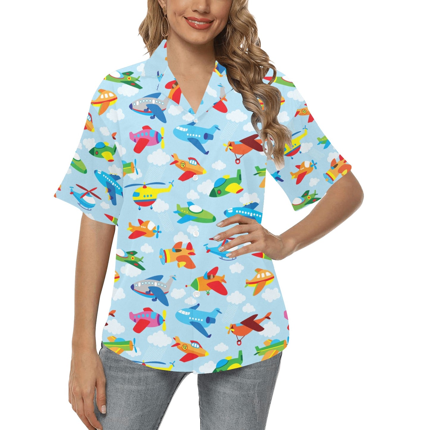 Airplane Colorful Pattern Print Design 01 Women's Hawaiian Shirt