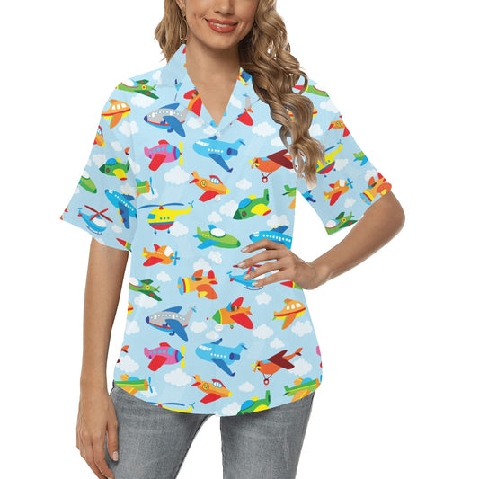 Airplane Colorful Pattern Print Design 01 Women's Hawaiian Shirt
