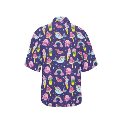 Narwhal Cute Pattern Print Design 02 Women's Hawaiian Shirt