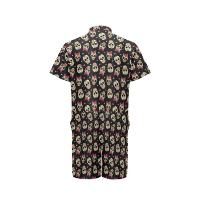 Sugar Skull Pink Bow Themed Print Men's Romper