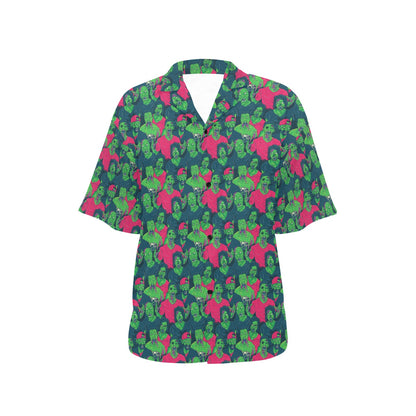 Zombie Themed Design Pattern Print Women's Hawaiian Shirt