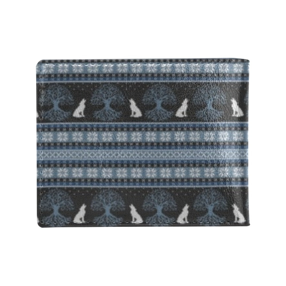 Wolf Tree of Life Knit Design Print Men's ID Card Wallet
