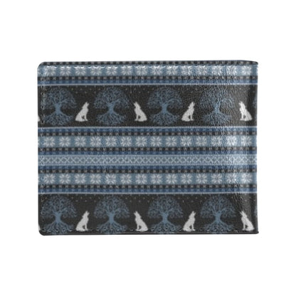 Wolf Tree of Life Knit Design Print Men's ID Card Wallet
