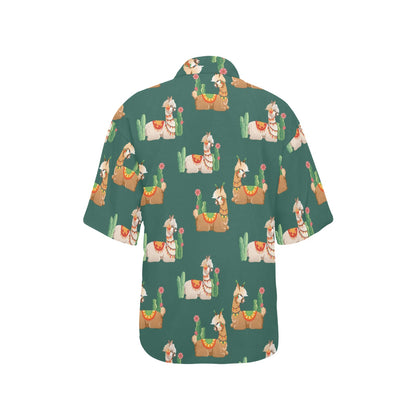 Llama Cactus Pattern Print Design 07 Women's Hawaiian Shirt