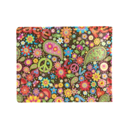 Flower Power Peace Paisley Themed Print Men's ID Card Wallet