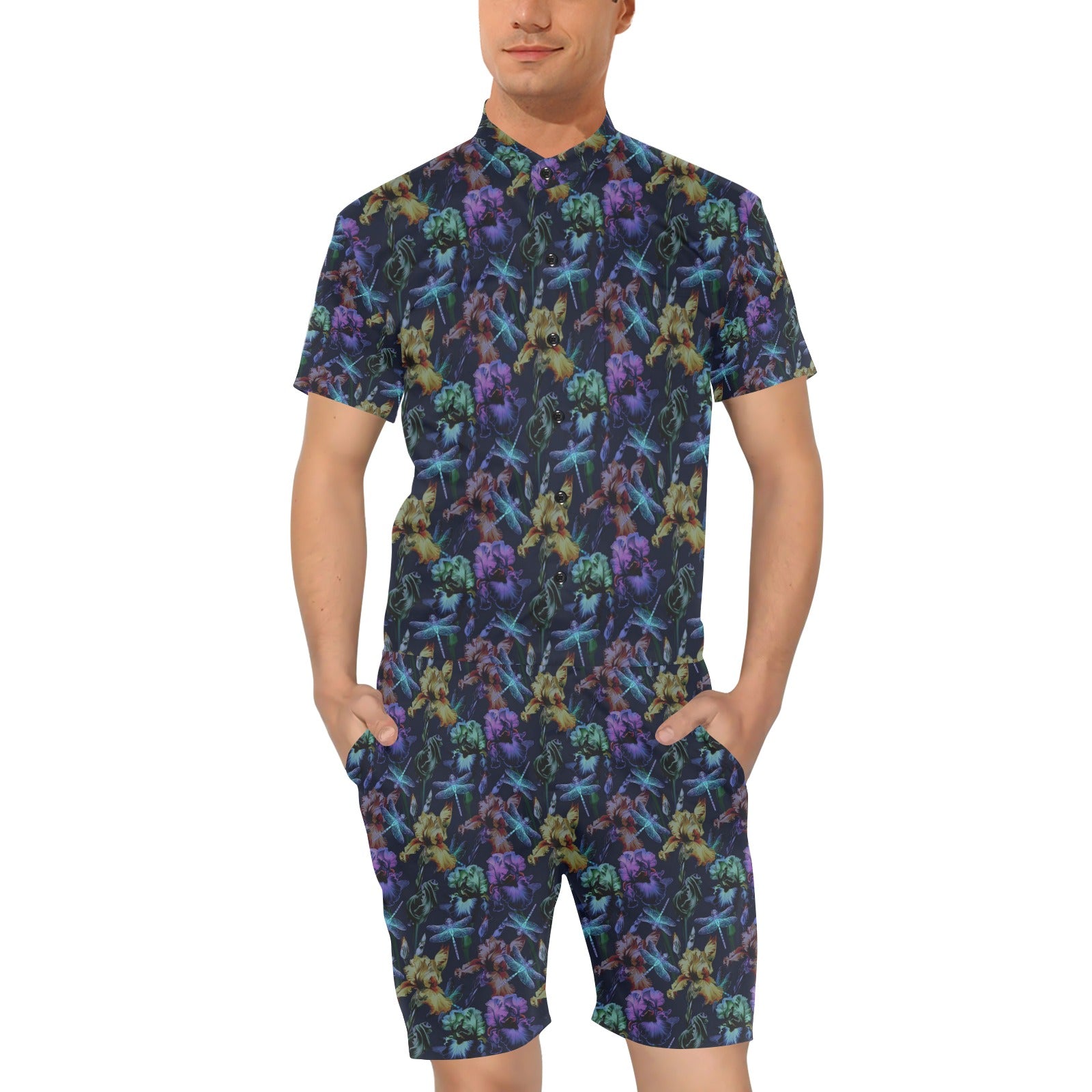 Dragonfly With Floral Print Pattern Men's Romper