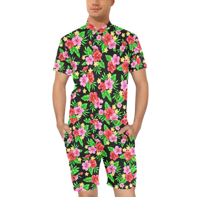 Pink Red Hibiscus Pattern Print Design HB023 Men's Romper