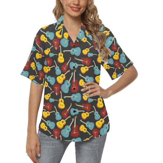 Acoustic Guitar Pattern Print Design 01 Women's Hawaiian Shirt