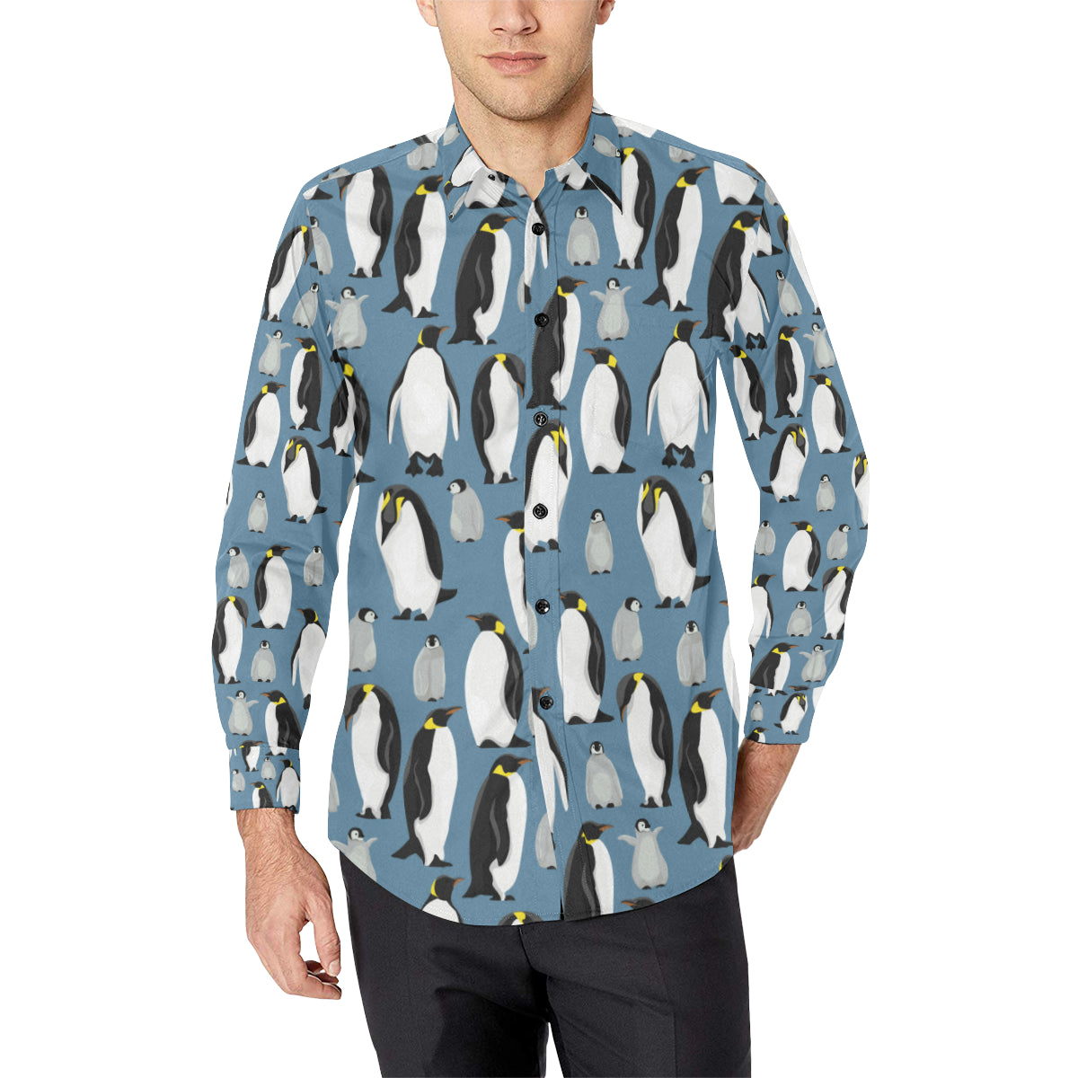 Penguin Pattern Print Design A03 Men's Long Sleeve Shirt