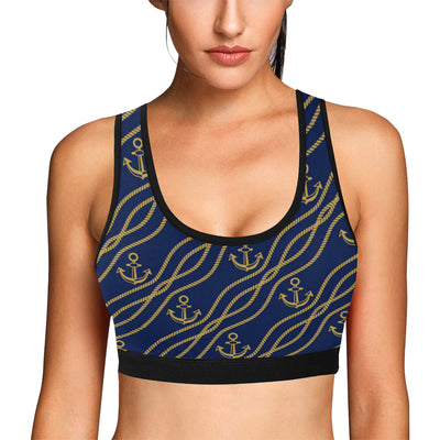 Nautical Anchor Rope  Pattern Sports Bra